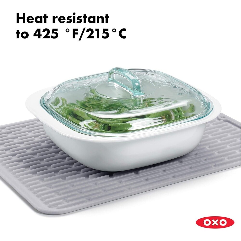 NEW OXO Good Grips Silicone Drying Mat Gray Large 16.9" x 12.5" x .25" drip dry